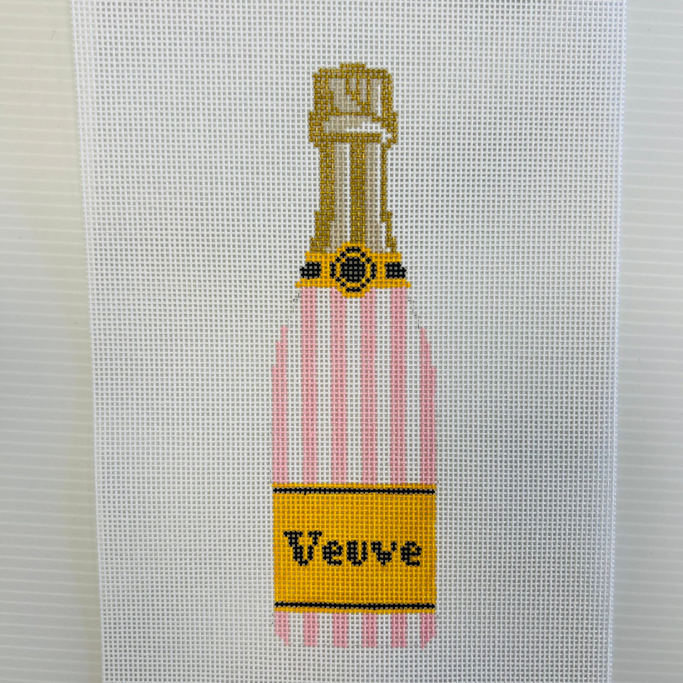 Veuve Bottle - Pink Stripe Needlepoint Canvas