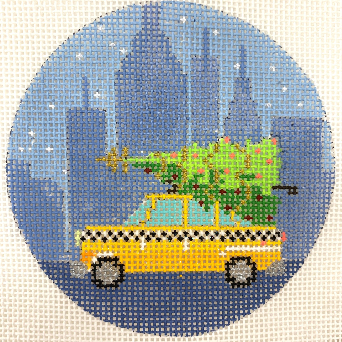 A New York (NY) Holiday Taxi Ornament needlepoint canvas - Bargello Needlepoint