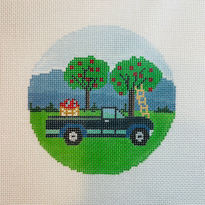 Apple Picking Round Ornament needlepoint canvas - Bargello Needlepoint