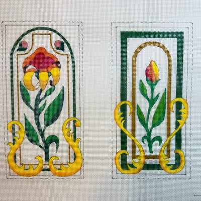 Art Nouveau Tulips Double Eyeglass Case needlepoint canvas - Bargello Needlepoint