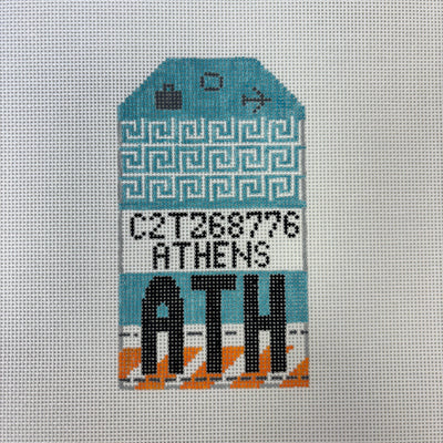 Athens ATH Travel Tag needlepoint canvas - Bargello Needlepoint