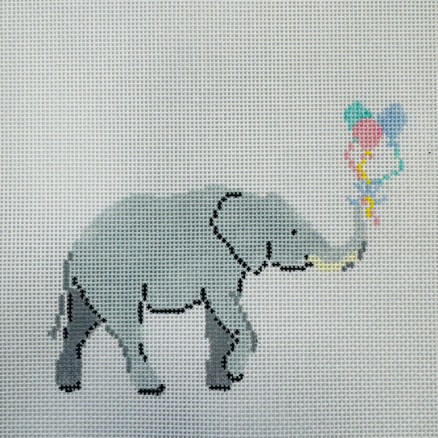 Baby Elephant with Balloons Needlepoint Canvas with stitch guide needlepoint canvas - Bargello Needlepoint