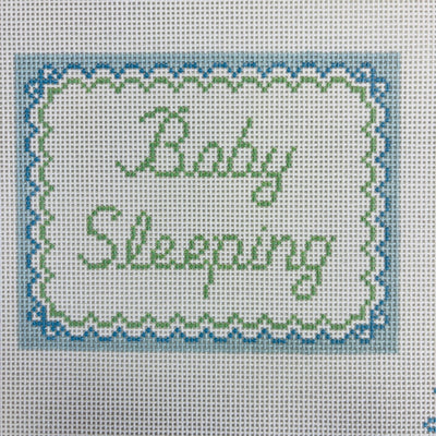Baby Sleeping Green with Blue Bows Border needlepoint canvas - Bargello Needlepoint