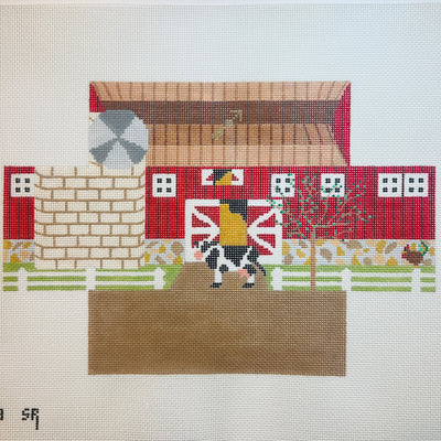 Barn With Cow Brick Cover needlepoint canvas - Bargello Needlepoint