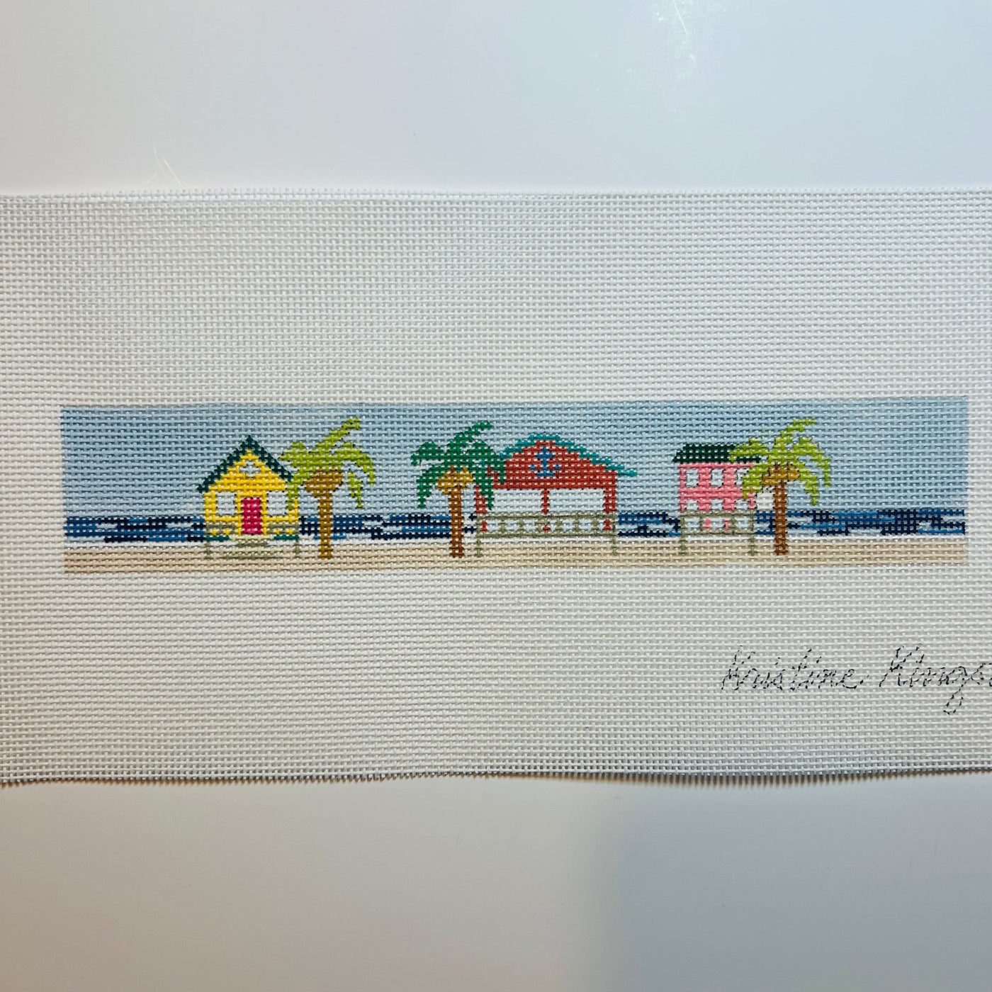 Beach Cottages Key Fob/Boookmark needlepoint canvas - Bargello Needlepoint
