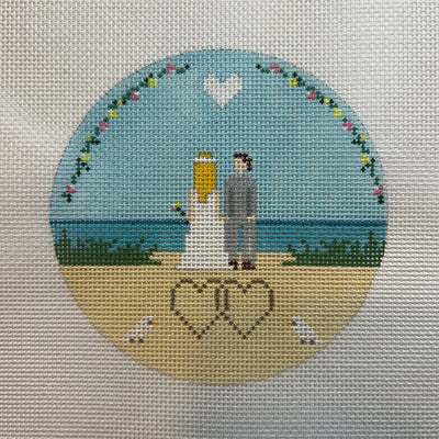 Beach Wedding Round/Ornament needlepoint canvas - Bargello Needlepoint