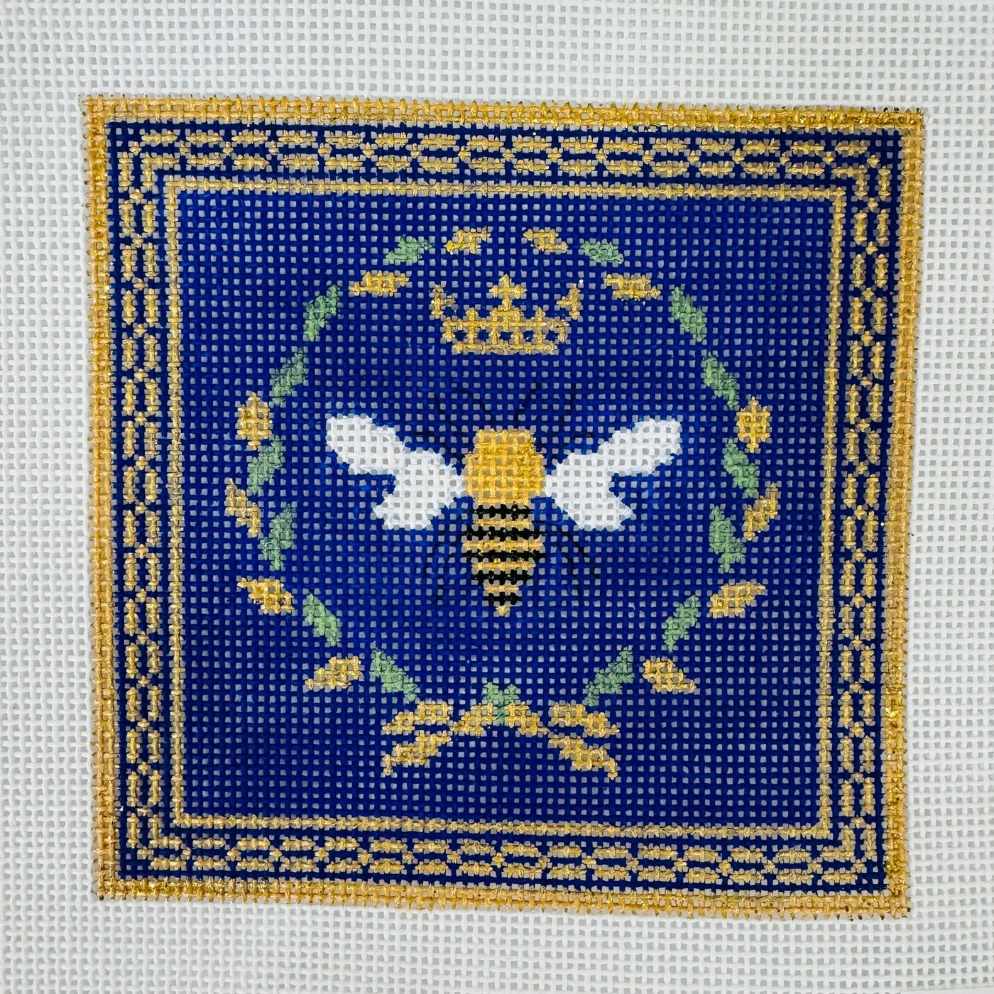 Bee & Flowers Royal Blue Coaster needlepoint canvas - Bargello Needlepoint