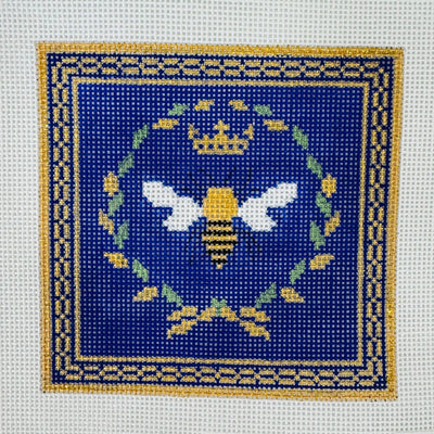 Bee & Flowers Royal Blue Coaster needlepoint canvas - Bargello Needlepoint
