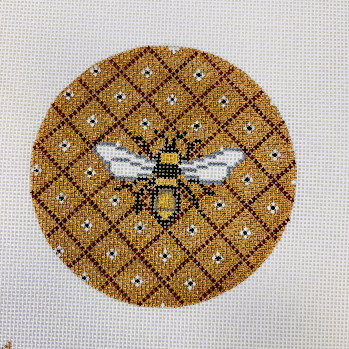 Bee Round on Copper needlepoint canvas - Bargello Needlepoint