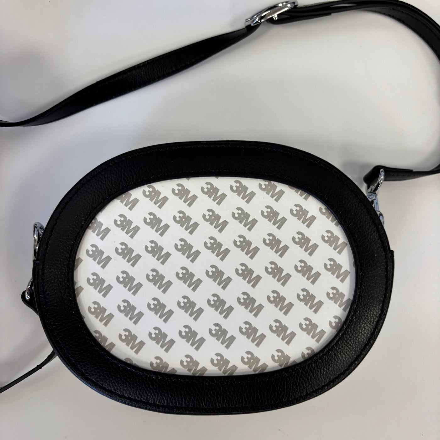 Black On The Go Oval Bag with 49" Strap and Silver Hardware needlepoint canvas - Bargello Needlepoint