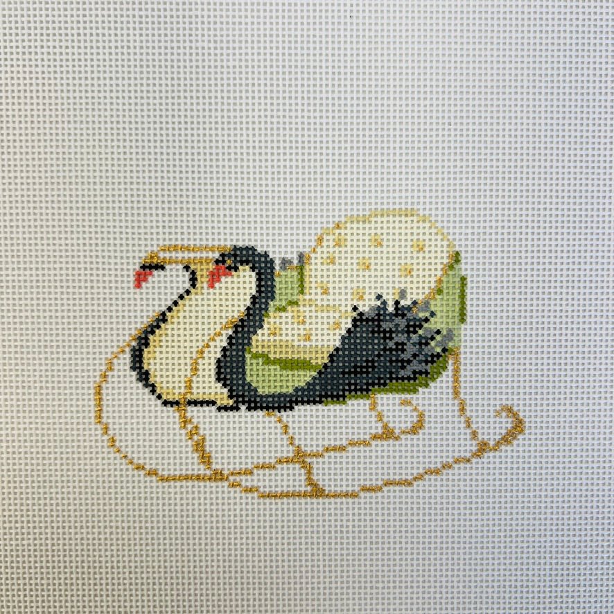 Black Swan Sleigh needlepoint canvas - Bargello Needlepoint