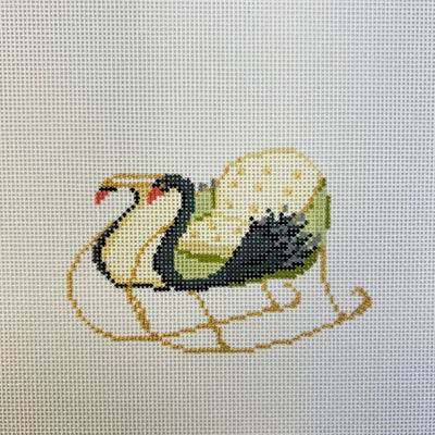 Black Swan Sleigh needlepoint canvas - Bargello Needlepoint