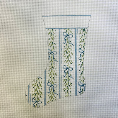 Blue Bow & Garland Mini Sock Ornament needlepoint canvas - Bargello Needlepoint