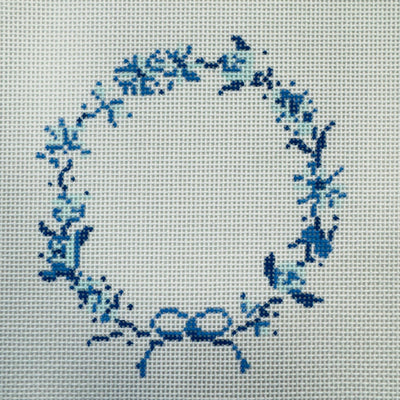 Blue Floral Wreath Needlepoint Canvas with stitch guide needlepoint canvas - Bargello Needlepoint
