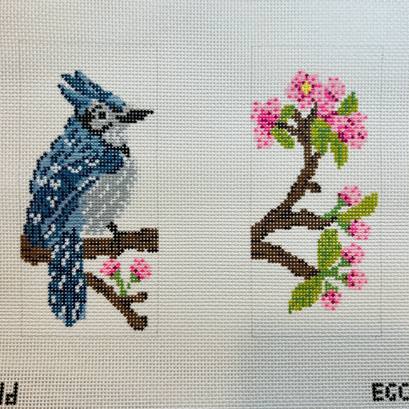 Blue Jay Double Eyeglass Case needlepoint canvas - Bargello Needlepoint