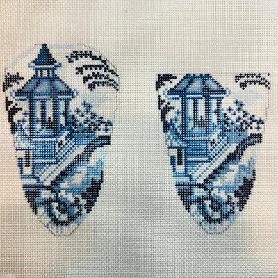 Blue & White Asian Pagodas Scissor Case needlepoint canvas - Bargello Needlepoint