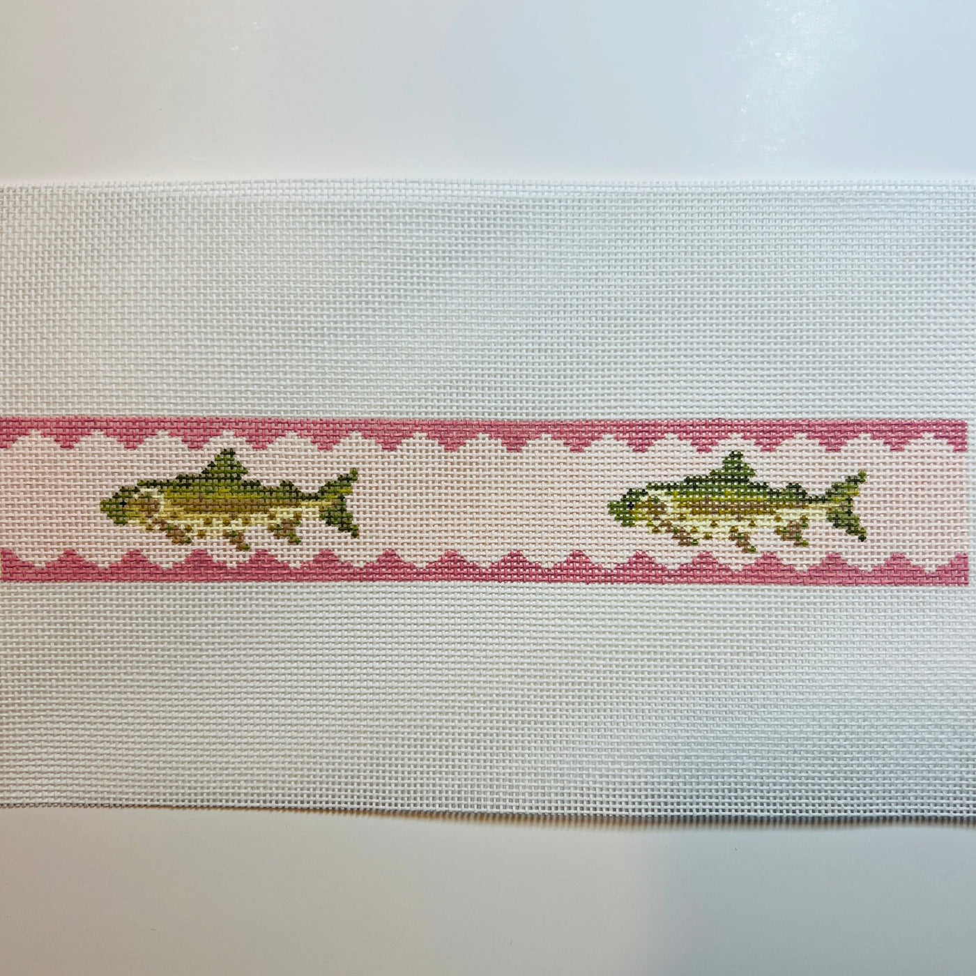 Brown Trout Keyfob - Pink needlepoint canvas - Bargello Needlepoint