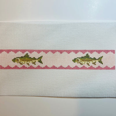 Brown Trout Keyfob - Pink needlepoint canvas - Bargello Needlepoint