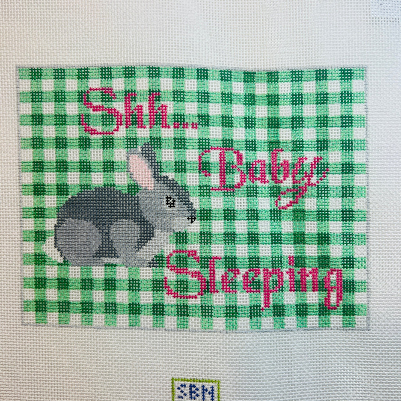 Bunny On Gingham - Baby Sleeping needlepoint canvas - Bargello Needlepoint