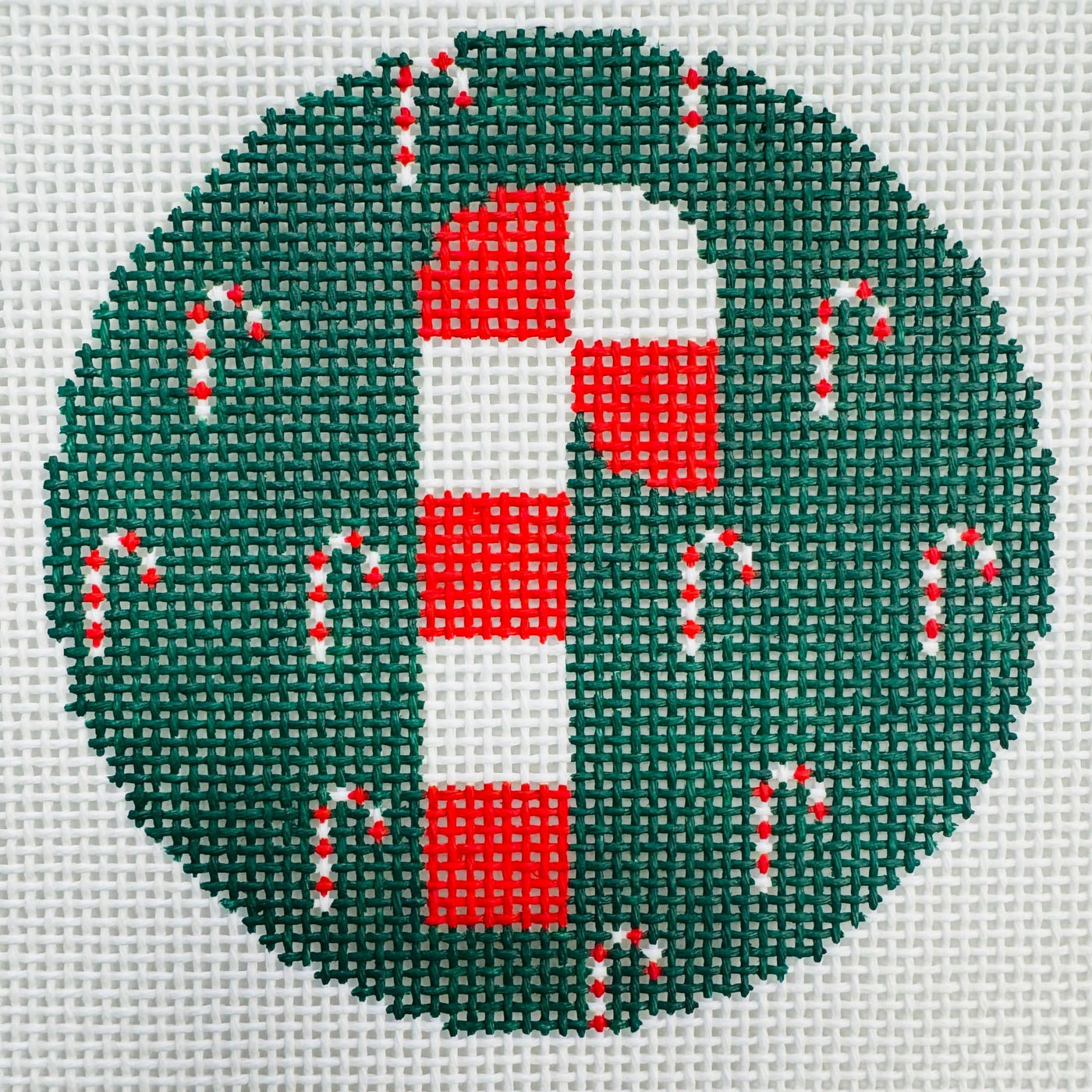 CANDY CANE ROUND ORNAMENT needlepoint canvas - Bargello Needlepoint