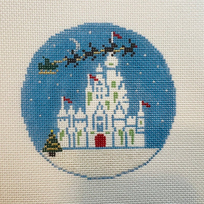 Castle with Santa Flying By Ornament needlepoint canvas - Bargello Needlepoint