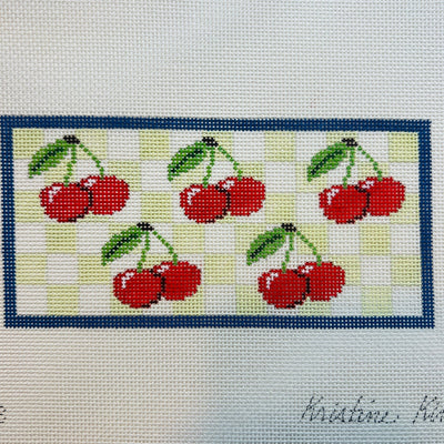 Cherries on Green Gingham needlepoint canvas - Bargello Needlepoint