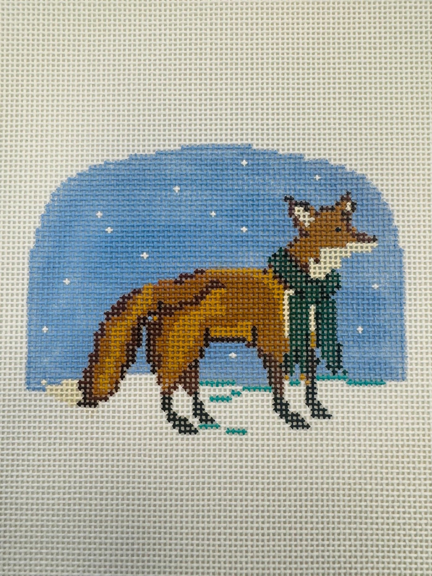 Christmas Forest Needlepoint Collection: Boy Fox with Scarf with stitch guide needlepoint canvas - Bargello Needlepoint