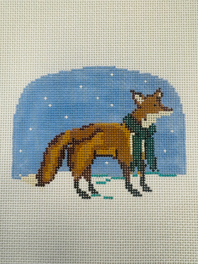 Christmas Forest Needlepoint Collection: Boy Fox with Scarf with stitch guide needlepoint canvas - Bargello Needlepoint