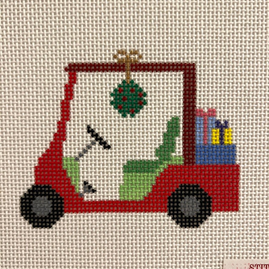 Christmas Golf Cart Ornament Needlepoint Canvas – Bargello Needlepoint