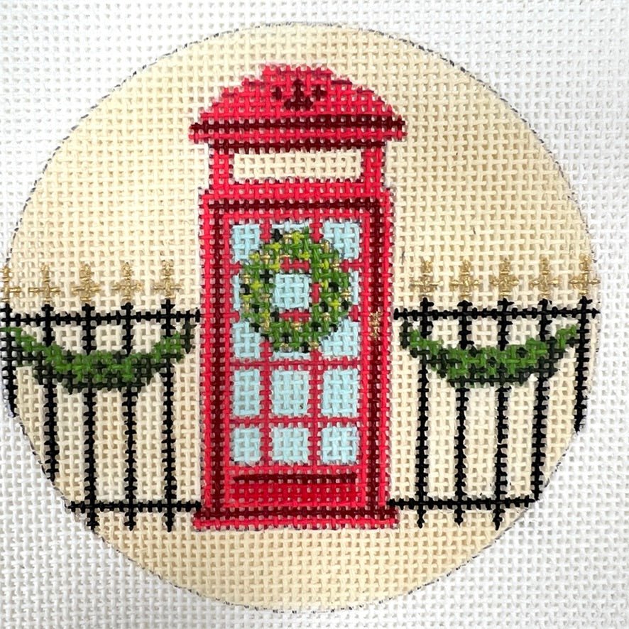Christmas in London Telephone Box Ornament needlepoint canvas - Bargello Needlepoint