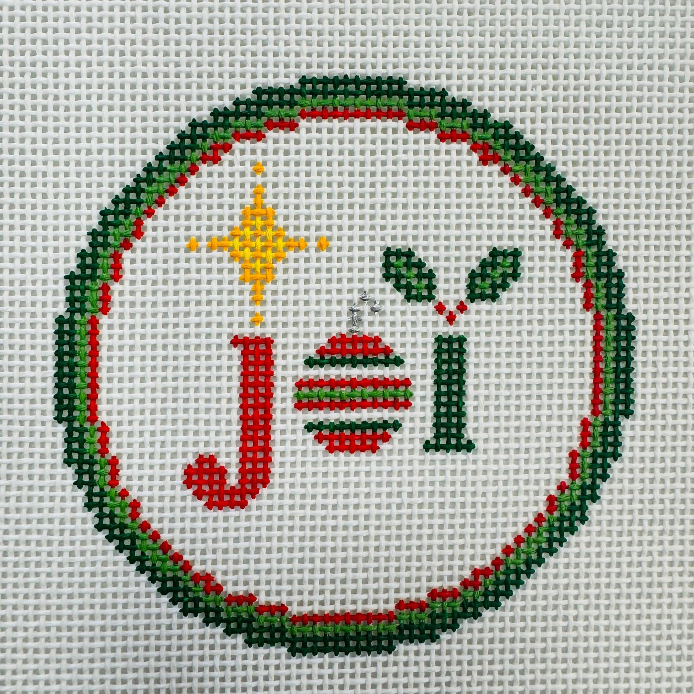 CHRISTMAS JOY ROUND ORNAMENT needlepoint canvas - Bargello Needlepoint