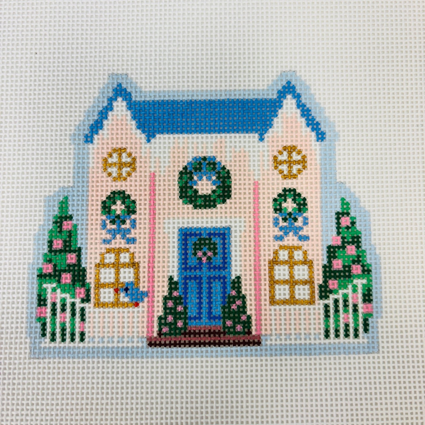 Christmas Village Pink House - 13 or 18 Mesh needlepoint canvas - Bargello Needlepoint