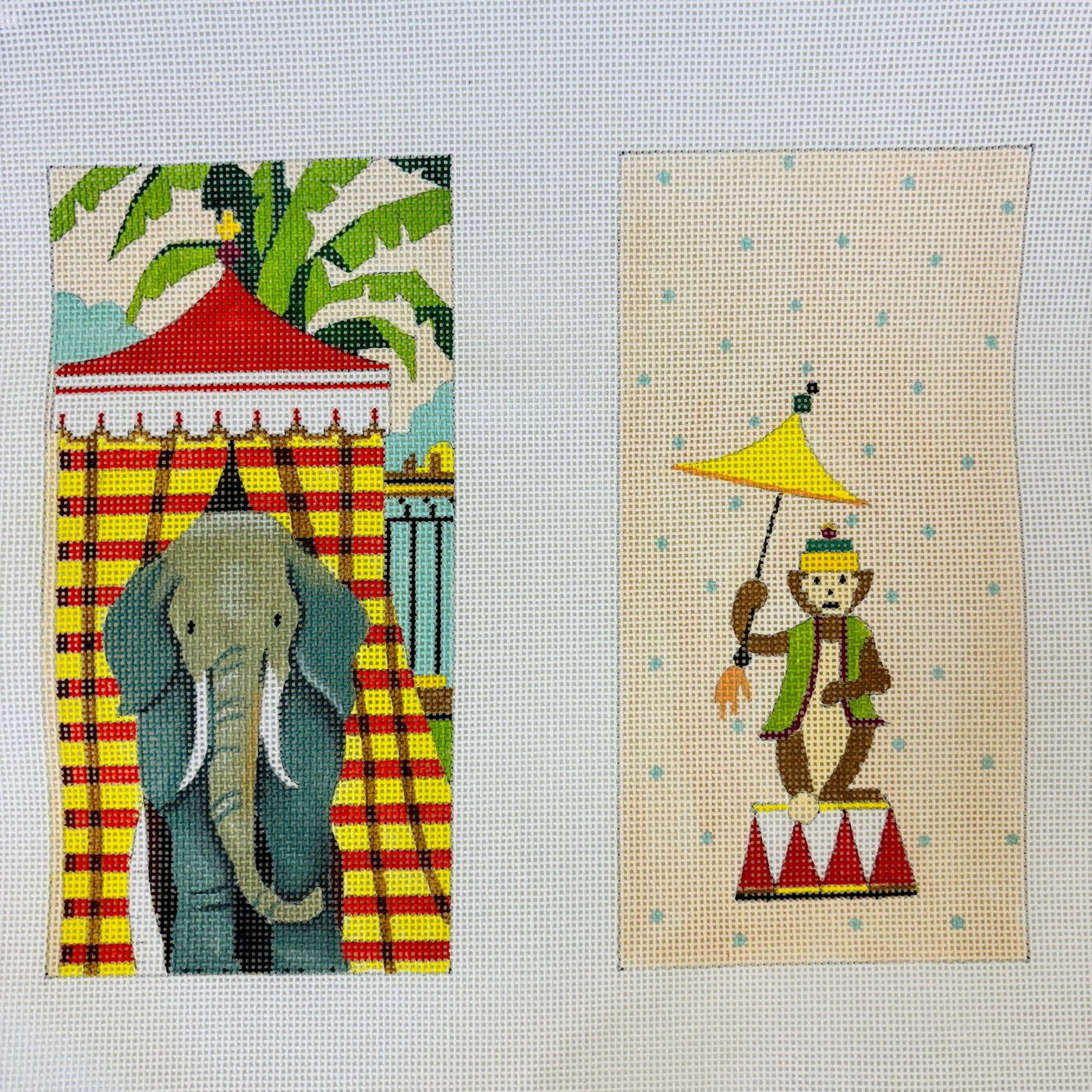 Circus Elephant and Monkey Double Eyeglass Case needlepoint canvas - Bargello Needlepoint