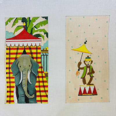 Circus Elephant and Monkey Double Eyeglass Case needlepoint canvas - Bargello Needlepoint