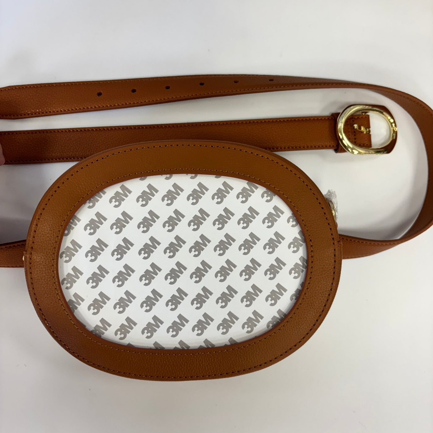 Cognac On - the - Go Oval Bag with 49" Strap and Gold Hardware needlepoint canvas - Bargello Needlepoint