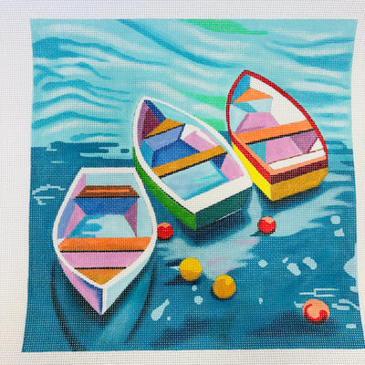 Colorful Row Boats needlepoint canvas - Bargello Needlepoint