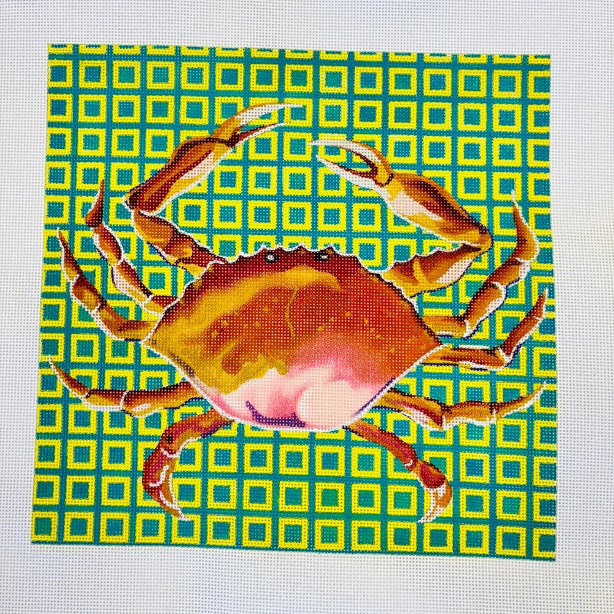Crab on Green and Yellow needlepoint canvas - Bargello Needlepoint