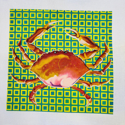Crab on Green and Yellow needlepoint canvas - Bargello Needlepoint