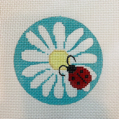 Daisy with Lady Bug Round needlepoint canvas - Bargello Needlepoint
