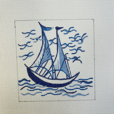 Delft Tiles Collection - Ship needlepoint canvas - Bargello Needlepoint