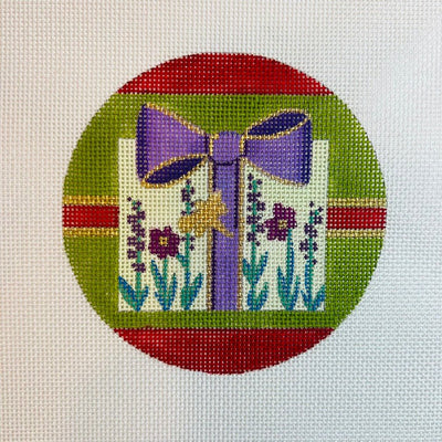 Designer D Floral Gift Box Ornament needlepoint canvas - Bargello Needlepoint