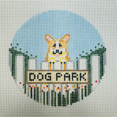 Dog Park Needlepoint Canvas Collection - Corgi with stitch guide needlepoint canvas - Bargello Needlepoint