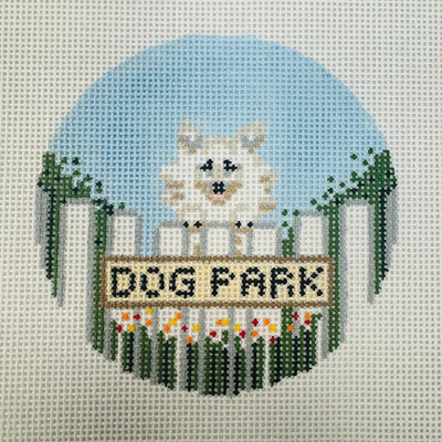 Dog Park Needlepoint Canvas Collection - Pomeranian with stitch guide needlepoint canvas - Bargello Needlepoint