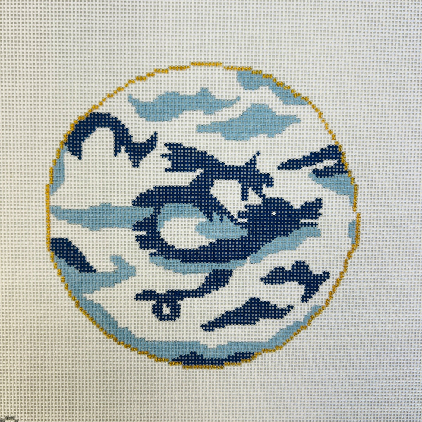 Dragon in Blue Ornament needlepoint canvas - Bargello Needlepoint