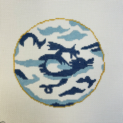 Dragon in Blue Ornament needlepoint canvas - Bargello Needlepoint