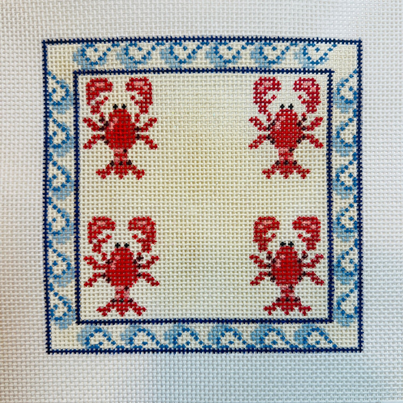Elegant Lobsters with Blue Border Coaster needlepoint canvas - Bargello Needlepoint