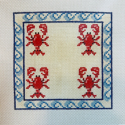 Elegant Lobsters with Blue Border Coaster needlepoint canvas - Bargello Needlepoint