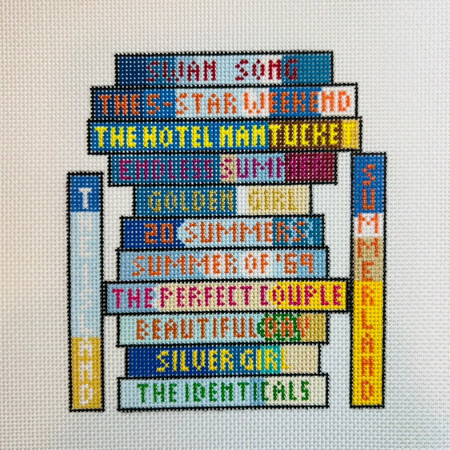 Elin Hilderbrand Summer Book Stack needlepoint canvas - Bargello Needlepoint