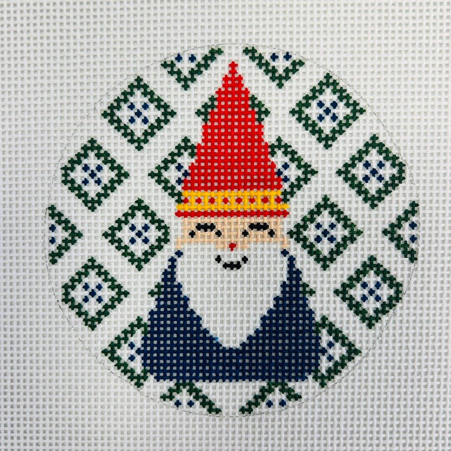 FAIR ISLE GNOME ROUND ORNAMENT needlepoint canvas - Bargello Needlepoint