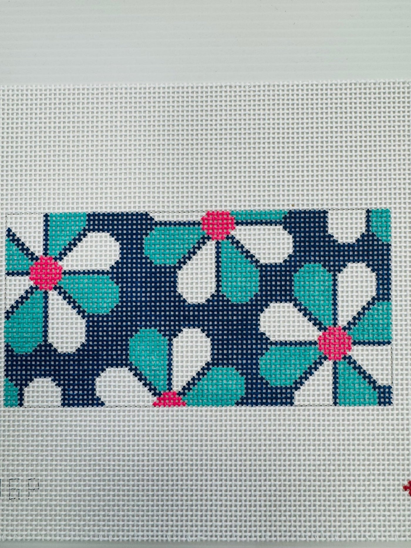 FLOWER POWER (TEAL NAVY PINK) needlepoint canvas - Bargello Needlepoint